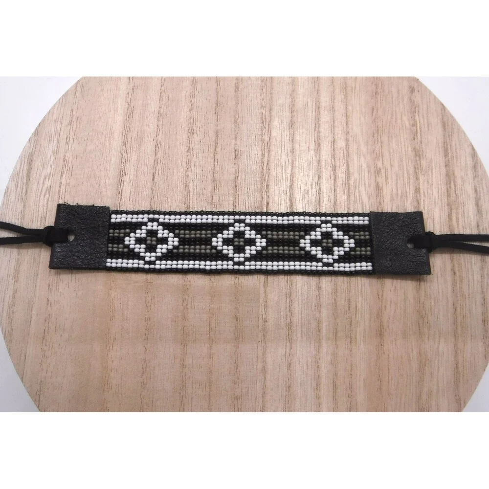 Loom Beaded Bracelet Black, White & Gray
